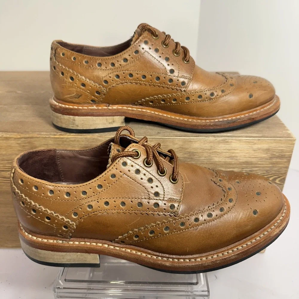 VTG Samuel Windor Oxford Shoes Mens 5.5 US 38 EU Brown Leather Brogue Academia